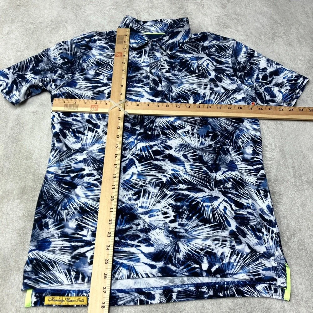 Robert Graham Polo Shirt Abstract Palm Bold AOP Blue White Mens Size S